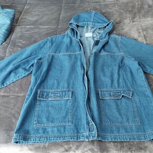 Blassport Hooded Hip Length Jean Jacket Plus Size 2X